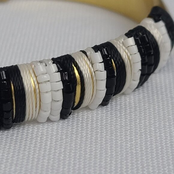 𝅺STELLA & Dot Matt Gold Black Beaded Cuff Bracelet - Picture 4 of 6